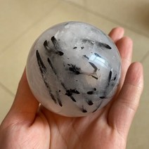 화석볼 종부볼 돌공예 천연 블랙 토르말린 볼 + 천연로도 크로사이트 2 개 피나무베이스, 1pc, 6.0-6.5cm