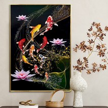 [풍수아트] 보석 잉어 연꽃 그림 황금 풍수지리 인테리어 대형 액자 유화 물고기그림, 01.[I]IPC_보석 구어도[60x90cm]