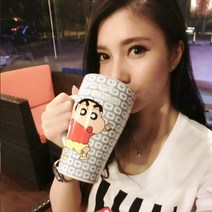 머그컵 실리콘 캐릭터 짱구 뚜껑, 그레이 샤오신(세라믹 커버 포함) 스푼 패드 배달