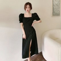 여성 여름 하객룩 오피스룩 데이트룩 청순 롱 원피스 스퀘어넥 옆트임