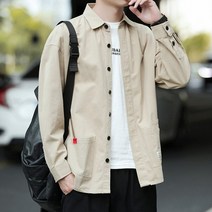봄 카고 셔츠 남성 긴팔 코튼 블랙 유행 빈티지 의류 스트리트웨어