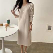 몽땅겟 니트원피스 브이넥 여성 무지 롱 원피스