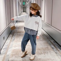 여아코디 러블리 캐주얼 체크셔츠 데님 쓰리피스
