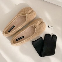 단독 자체제작 털안감 뽀글이 발레리나 슈즈 양말 세트 베이지 아이보리 그레이 카키 브라운 1cm