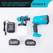 무선 에어리스 뿜칠 도장기 후끼 분무기 전동 에어스프레이건 페인트 후끼브러시 모터 충전식 전기 스프레, 03 2Battery_01 미국 플러그