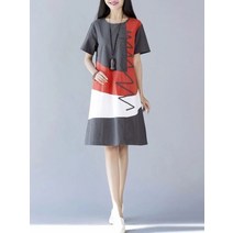 여성 2022 새로운 여름 면과 린넨 반팔 o-넥 a 라인 캐주얼 느슨한 원피스 241