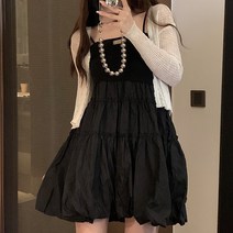 M-4XL [원피스가디건] 오아 러블리 볼륨 뷔스티에 나시 미니원피스 가디건 여성 빅사이즈 투피스