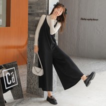 Makone 여성용 봄여름 바지봄여름 심플 코디 캐주얼 루즈핏 솔리드 나시 점프수트 와이드 팬츠