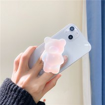 론조모니 밀착력 강한 무광 오로라 곰돌이 그립톡, 핑크