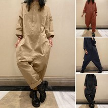ZANZEA 여성 풀 슬리브 코듀로이 겨울 따뜻한 롱 턱받이 바지 카고 바지 솔리드 점프 슈트