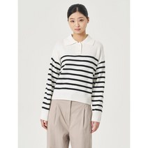 에잇세컨즈 배색 스트라이프 밑단 립 조직 칼라넥 풀오버 아이보리 (323251EY10)