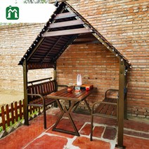 야외 정자 통나무집 테이블 의자 세트 원두막 파고라, AW자형테이블