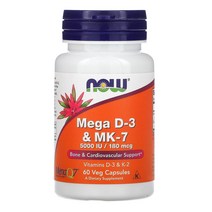 Now Foods 나우푸드 메가 D-3 & MK-7 180mcg(5 000IU) 베지 캡슐 60정, 1개