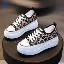 셀럽당 키높이 바닥이 두껍다 레오파드 스니커즈 여자 송편 신발 캐주얼 스트랩 스니커즈