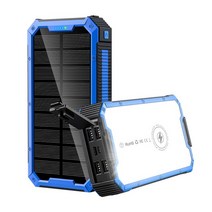 캠핑 차박 배터리 파워뱅크 36800mah solar qi 무선 충전기 for iphone 12 samsung huawei xiaomi pover with led 라이트, 파란색