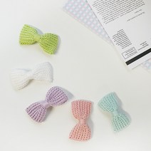 아토즈 손뜨개 니트 리본핀 강아지 유아 헤어핀 애견핀 머리핀, 화이트