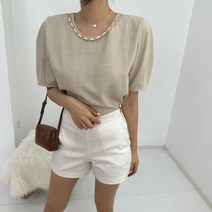 베이시코 / 체인목걸이 퍼프블라우스