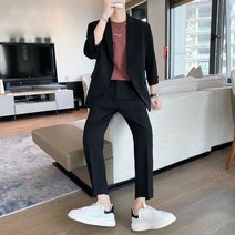 남성 봄 여름 캐주얼 정장 댄디 오피스룩 신입사원 원버튼 루즈핏 상하 2종세트 연예인룩