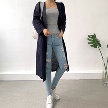 로브롱 워싱면 브이넥 루즈핏 박시 오픈 가디건