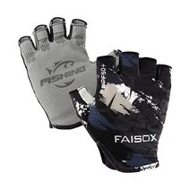 FAISOX Fishing Gloves Sun Protection Fingerless Glove Men & Women UPF 50+ SPF for Fishish Paddling, Small-Medium, Blue Camo