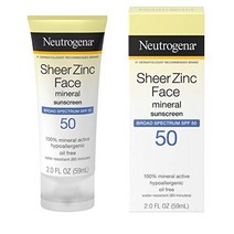 선크림 뉴트로지나 쉬어 징크 옥사이드 드라이-터치 미네랄 페이스 선스크린 로션 with broad spectrum spf 50 오일 프리 논코메도제닉 앰프 기름기가 없는 징크, 2fl oz(1팩)