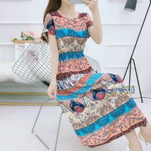 여름 드레스 꽃 반팔 슬림 피트 해변 휴일 요정 인쇄 스커트 빠른배송