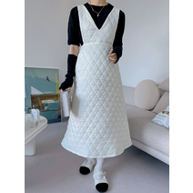 멘티 패딩 퀼팅 누빔 브이넥 뷔스티에 레이어드 A라인 롱 원피스