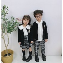 바로배송 곰돌이 가디건 블라우스 치마 바지 3종세트 유아 아동 키즈 교복룩 스쿨룩 데일리 등원룩