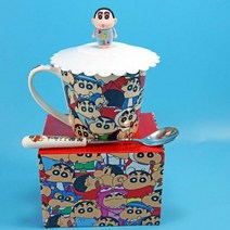 짱구 머그 잔 컵 커피 뚜껑 스푼 커플 사무실 굿즈, 17.