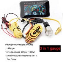 4in1 lcd 자동차 디지털 게이지 오일 압력 게이지 센서 1/8 npt 전압 연료 수온계 M10 온도 센서 10mm 12V 24V, 3 in 1 gauge, CHINA