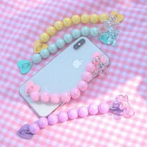 홀로그램 곰돌이 구슬 폰스트랩 핸드폰 스트랩 와이어 줄 우정 폰꾸 오로라, z-flip 3, 핑크