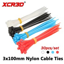 30 개/몫 3d 프린터 부품 3*100mm 자동 잠금 나일론 케이블 타이 와이어 지퍼 블루 레드 화이트 블랙 고정 3x100mm, 05 Random(3x100mm)