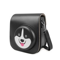 HIYQIN 체키 케이스 FUJIFILM instax mini 1198+8 적용 케이스 귀여운 카메라 가방 숄더 스트랩 첨부 PU 가죽 개 얼굴 (블랙)