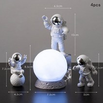 사무실인테리어 장식품 홈인테리어 3pc 우주 비행사 장식 액션 피규어와 달 장식 수지 우주 비행사 동상 방 데스크탑 장식 선물 소년 선물, 우주 비행사 실버 4pc