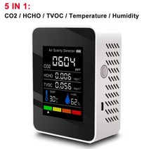 실내 공기질 측정기 농도 휴대용 산소 습도 공기 이산화탄소 미세먼지 6 in 1 co2 meter 대기 질 감지기 pm2.5 감지기 co2 sensor tvoc hcho 228, 협력사, 5 in 1 흰색