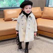 양털 롱코트 1-7 년 여자 양모 코트 새로운 패션 한국어 버전 긴 아이 재킷 봄 가을 더블 브레스트 어린이 겉옷