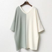 하프브이넥 5부 롱박스 티셔츠 C834