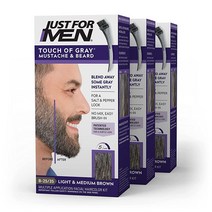 저스트포맨 Mustache & Beard 남성용 수염 염료 손쉬운 적용을 위한 브러시 포함 얼굴 모발을 위한 비오틴 알로에 및 코코넛 오일 포함 Darkest Brown M50 3, 1개(3개들이 팩), 라이트 미디엄 브라운