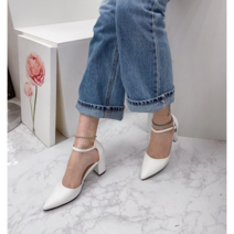 [국산수제화]사이드 오픈~앵클스트랩 스틸레토 통굽 미들힐 메리제인 구두 5cm/7cm