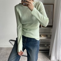 뜨개진 여성용 골지 옆트임 보트넥 플로스티 입술넥 니트