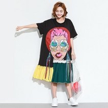 C.ONLIE SHOP랄프랄프샵 루즈핏 화려한 일러스트 프릴 스커트 원피스 하객룩 하객원피스
