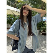2022년 봄 여성 상의 긴팔 셔츠 빈티지 데님 셔츠 재킷 여성복 봄옷
