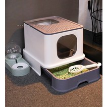 일본수입 MUJIE 고양이화장실 배변훈련 고양이 에어씰 리터락커, 비서랍대금 스몰사이즈 젠틀 그레이 8근 이내 적용 고