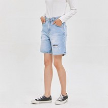 잠뱅이 여 오비버튼 바이오스톤 탈색 이멀티 앞뒤구제워싱 4부 루즈핏 AL2DL471-LB