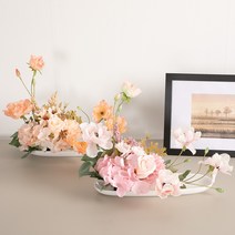 (+사은품) 프리미엄 테이블 장식 센터피스 조화 수반 모음 꽃 인테리어 럭셔리 카페 소품 2, 18.로즈플라워수반set 35cmP-피치(+캔버스A), 1개