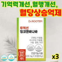 닥터루템 징코앤바나바 투액션 기억력 혈행개선 은행잎 바나바잎 추출물 혈당상승억제, 3개