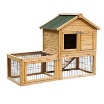 PawHut 53” Backyard Wooden Chicken Coop Rabbit Playpen Hutch Pet House Poultry Cage With Outdoor Run, 1