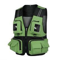낚시복 Fonoun-낚시 조끼 분리형 멀티 포켓 그리드 메쉬 편안한 내마모성 반사 스트라이프 FF63, 03 green