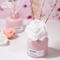 [리빙스케치]핑키 화이트로즈 안개꽃 디퓨저세트 방향제 핸드메이드 인테리어소품 선물포장, 피치