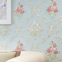 3D 입체 벽지 플라워 복고 꽃무늬 레트로 핑크 유로, 218203 하늘색 (10mx0.53m)